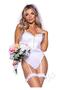 Leg Avenue Bridal Babe Lace Garter Bodysuit, Bow And Train Bustle, And Bridal Veil (3 Piece) - Xsmall - White