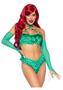 Leg Avenue Poison Temptress Leafy Halter Top With Corset Lace Up Back, Leafy Panty, And Sleeves (3 Piece) - Small - Green